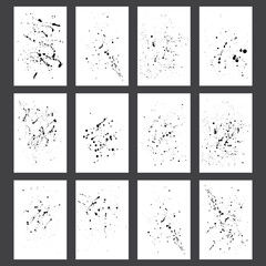 Set of the 12 splash grunge hand drawn vector texture background isolated on the white.
