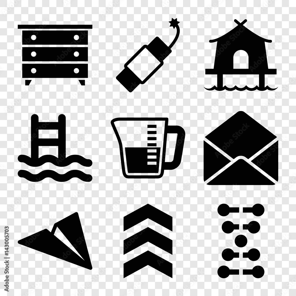 Poster set of 9 linear filled icons