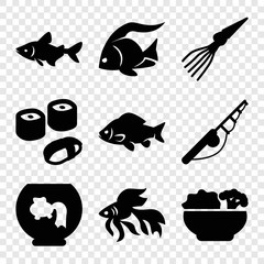 Set of 9 fish filled icons
