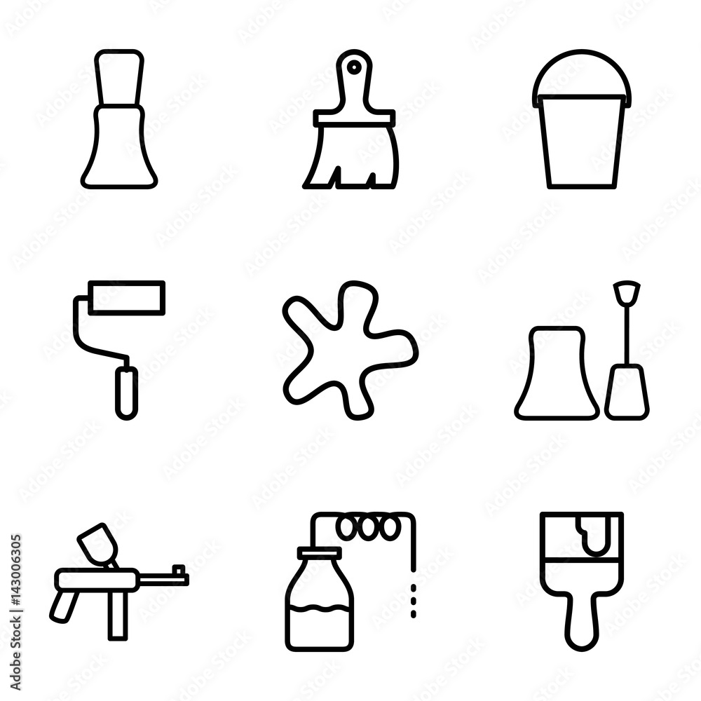 Poster set of 9 paint outline icons