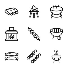 Set of 9 grill outline icons