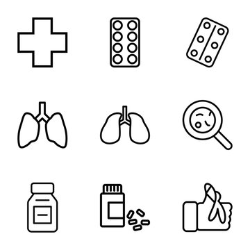 Set of 9 illness outline icons