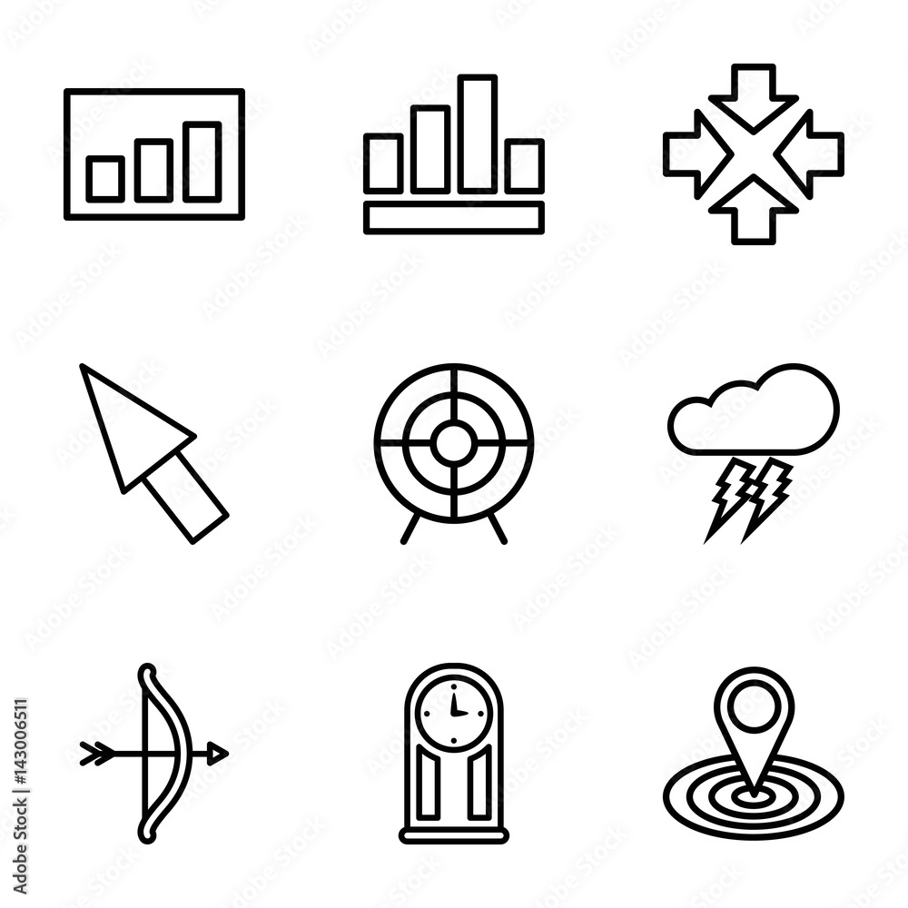 Poster set of 9 arrow outline icons