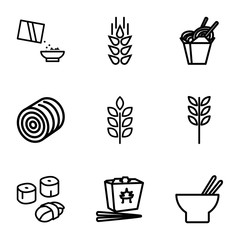 Set of 9 rice outline icons