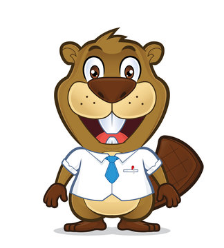 Beaver wearing a shirt and tie
