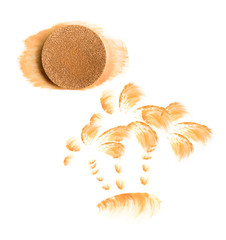 Foundation cushion, painted palm and samples on white batsground Sun protection