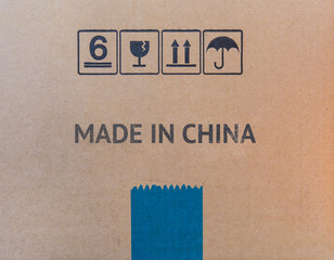 MADE IN CHINA written on brown cardboard box.
