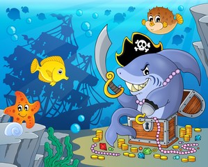 Pirate shark with treasure theme 2