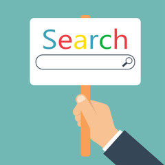 search browser on blue background. Browser search. Flat vector stock illustration.