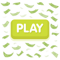 Play game concept. Dollar money rain. Hundred banknotes flying. Seamless finance background. Vector illustration