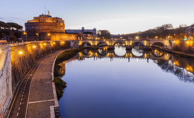 Fototapeta na wymiar Ponte Sant'Angelo Bridge and Castel Sant'Angelo.Roma.Italy