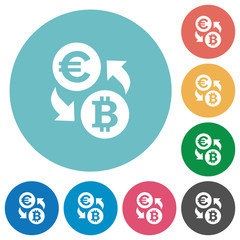 Euro Bitcoin money exchange flat round icons