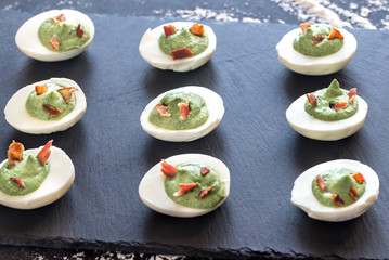 Spinach and bacon deviled eggs