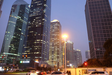 Fototapeta premium Shanghai world financial center skyscrapers in lujiazui group in Shanghai, China