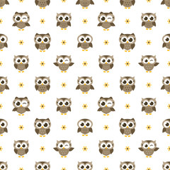Fototapeta premium seamless pattern with brown owls and flowers