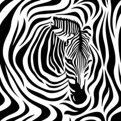 Zebra head seamless pattern. Black and white strips, vector illustration isolated on white background. Animal skin print texture.