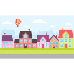 Set of colorful houses in a town