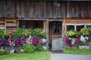 Fototapeta na wymiar Blumenschmuck an einem Haus in Österreich