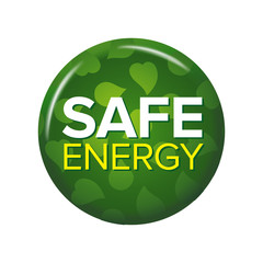 Bright green round button with words 'Safe Energy'