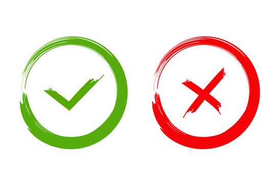 Green check mark OK and red X icons, isolated on white background