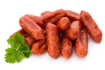 Peperoni or salami, parsley sausage. Isolated on white background.