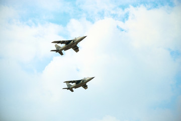 Fototapeta na wymiar Two jet fighters on sky