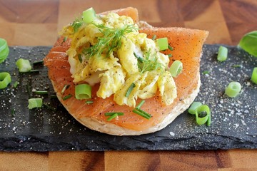 Open sandwich with scrambled eggs