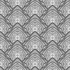 Vector Seamless Monochrome Pattern. Printable Coloring Pages. Hand Drawn Decorative Scales