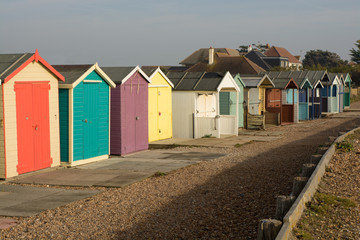 Fototapeta na wymiar Beach Huts at Ferring, Sussex, England