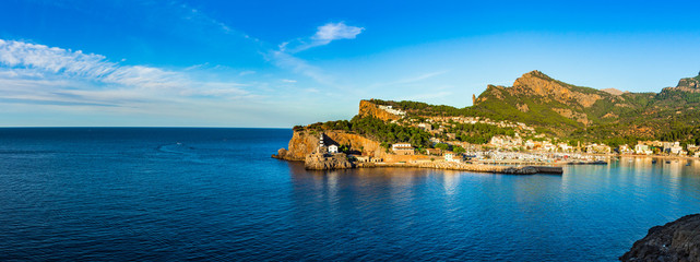 Island scenery, seascape Majorca Spain, beautiful coast bay of Port de Soller Mediterranean Sea