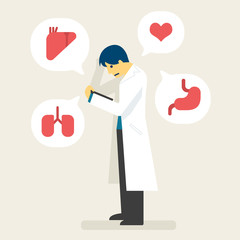 Doctor read a report and diagnose a disease, Medical concept illustration