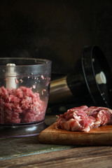 Ground meat in a bowl of blender  (Minced meat )