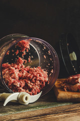 Ground meat in a bowl of blender  (Minced meat )