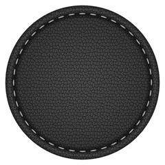 Blank round stitched black leather label - 143024747