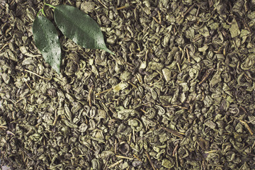 a heap of green tea. top view