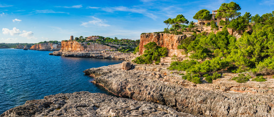 Coastline of Majorca Spain Mediterranean Sea, beautiful seaside landscape of Santanyi