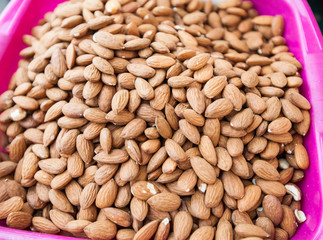 Heap of peeled almonds