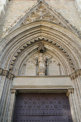 Gothic tympanum in the Cathedral of Manresa, La Seu, Barcelona province, Catalonia, Spain