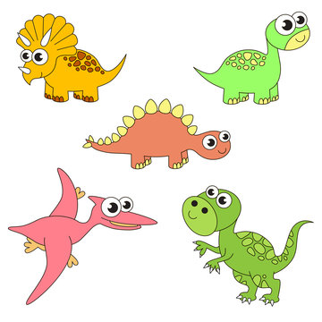 Tremendous dinosaurus dino set, the collection of coloring book template, the group of outline digital elements.