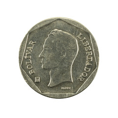 50 venezuelan bolivar coin (2000) reverse isolated on white background