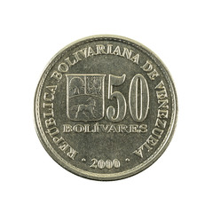 50 venezuelan bolivar coin (2000) obverse isolated on white background