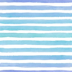 Papier Peint photo Rayures horizontales Motif aquarelle transparente dessiné à la main avec des traits bleus colorés sur fond blanc