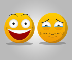Vector illustration of happy and sad face. 