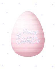 Happy Easter striped pink egg illustration on white background with dots. Easter card