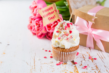 Mother's day card with coffee, present