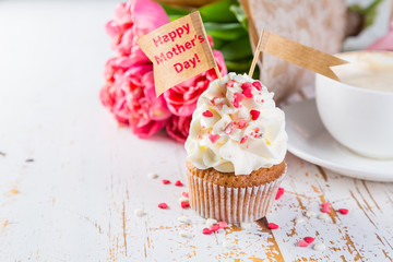 Mother's day card with coffee, present