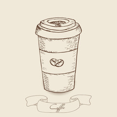 Hand Drawn Sketch Coffee to go paper cup Vector Illustration