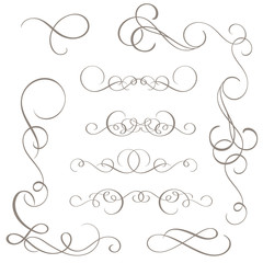 set of vintage flourish decorative art calligraphy whorls for design. Vector illustration EPS10