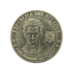 25 ecuadorian centavo coin (2000) reverse isolated on white background