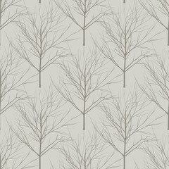 Seamless beige naked trees pattern.